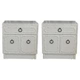 Vintage Pair of White Faux Bamboo End Tables