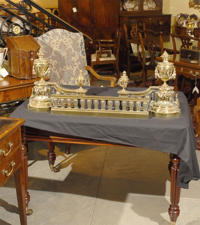 Pair of 19th Century Brass Chenets and Fender