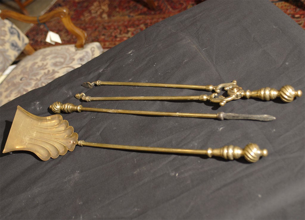 19th Century Brass Set of Fire Tools
