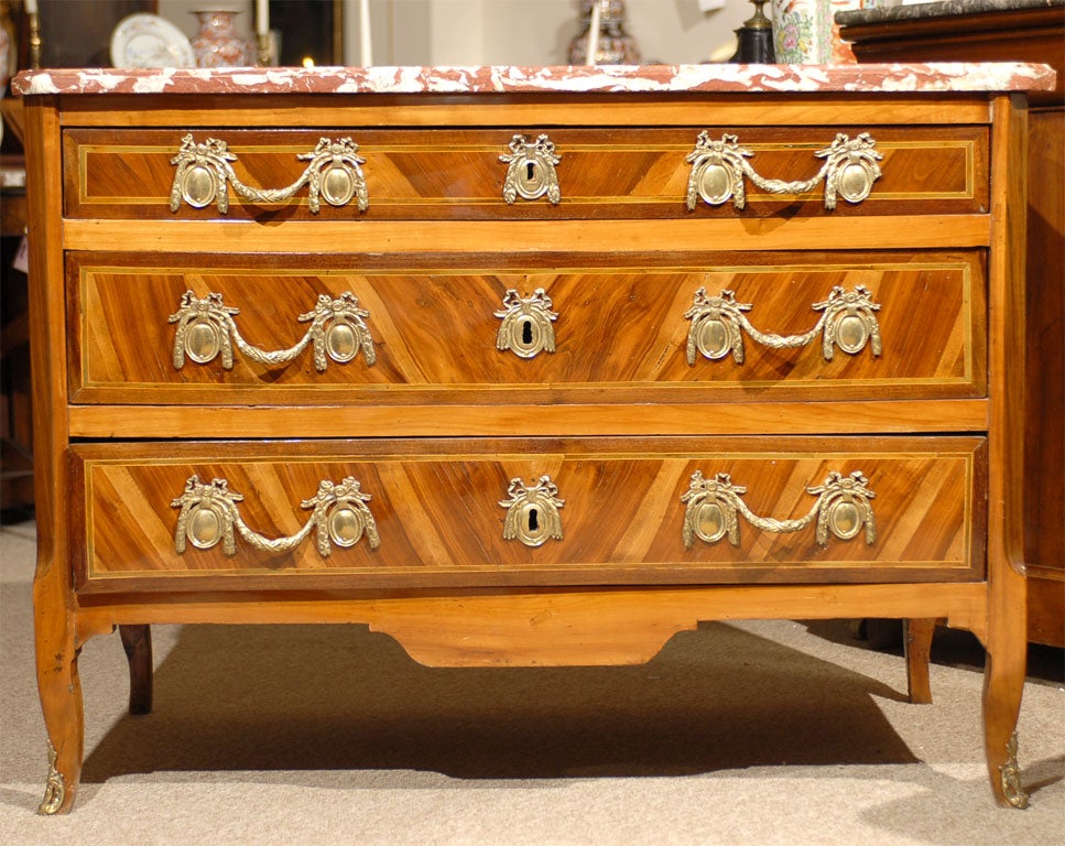 Commode intarsiata Luigi XVI con marmo 
