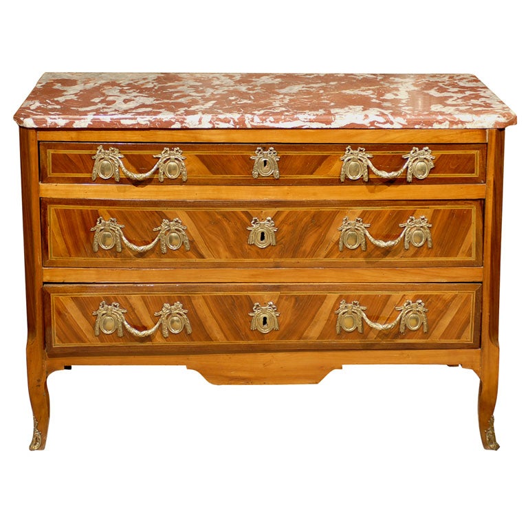 Louis XVI Inlaid Commode with "Rouge Lanquedoc" Marble, circa 1780 For Sale