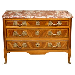 Antique Louis XVI Inlaid Commode with "Rouge Lanquedoc" Marble, circa 1780