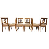 Antique Set of 6 Directoire Chairs with Ornithological Backs, c. 1795