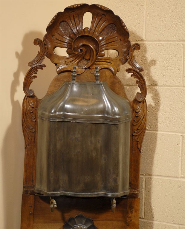 18th Century and Earlier Louis XV Walnut and Pewter Lavabo with Original Basin, circa 1740 For Sale