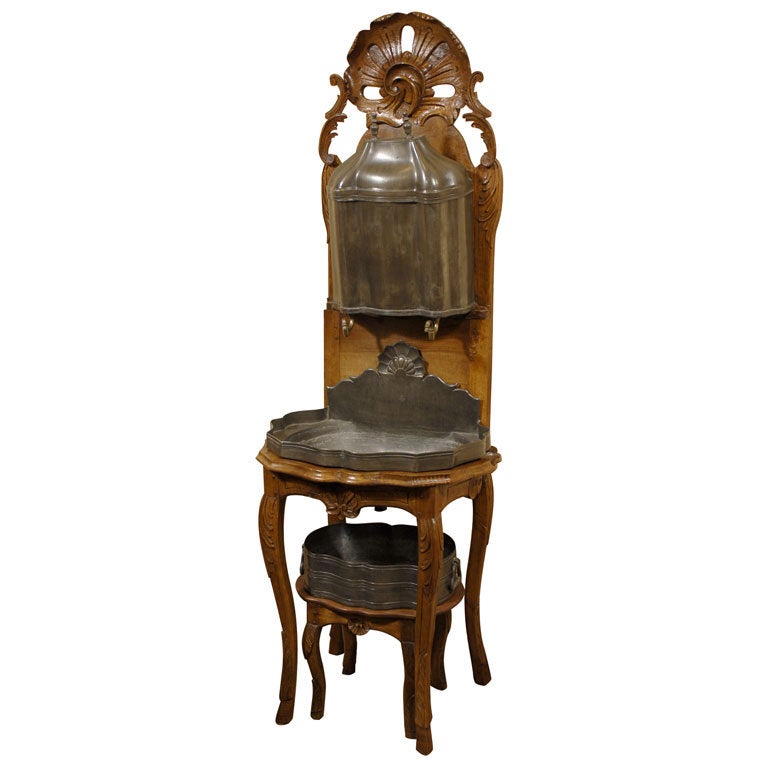 Louis XV Walnut and Pewter Lavabo with Original Basin, circa 1740 For Sale