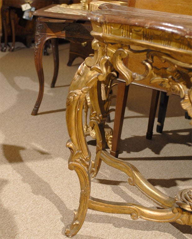 19th Century Italian Gilt-Wood Rococo Style Console with Faux Marble Top, c. 1840