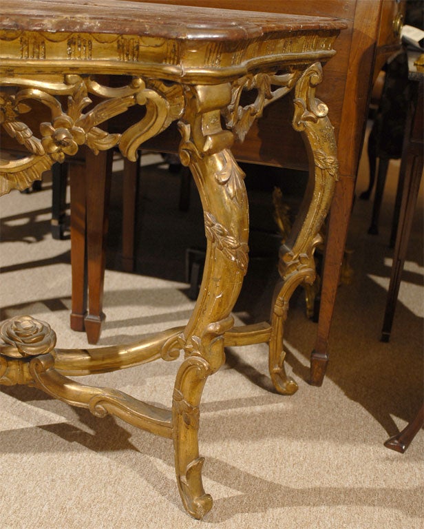 Giltwood Italian Gilt-Wood Rococo Style Console with Faux Marble Top, c. 1840