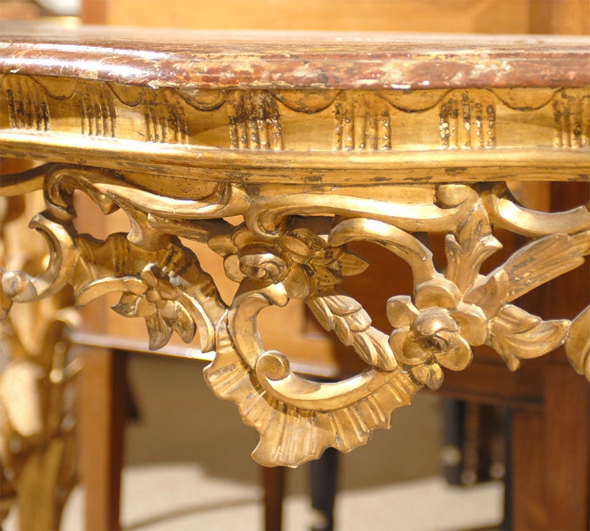 Italian Gilt-Wood Rococo Style Console with Faux Marble Top, c. 1840 1