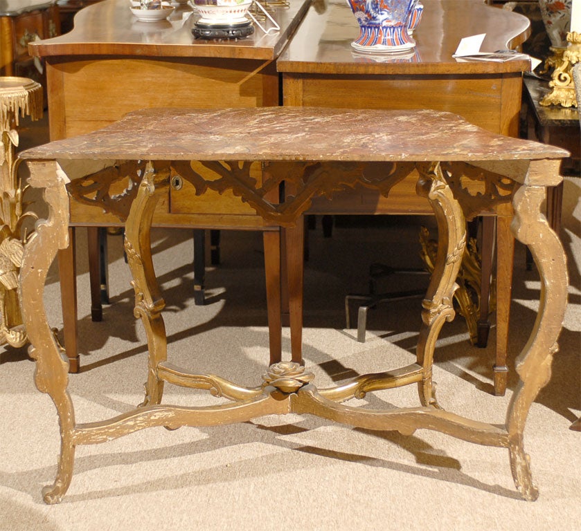Italian Gilt-Wood Rococo Style Console with Faux Marble Top, c. 1840 2