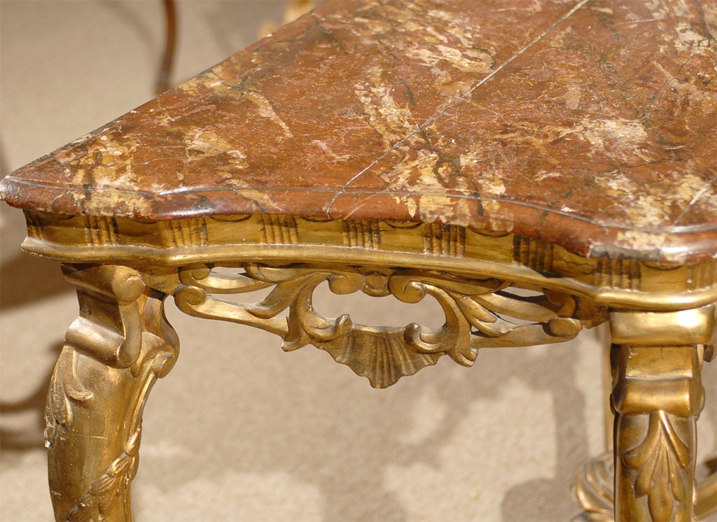 Italian Gilt-Wood Rococo Style Console with Faux Marble Top, c. 1840 4