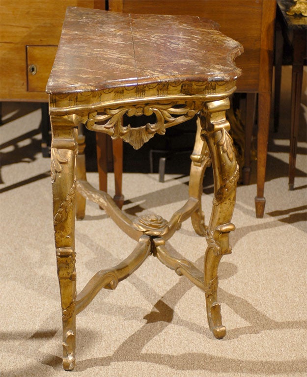 Italian Gilt-Wood Rococo Style Console with Faux Marble Top, c. 1840 5