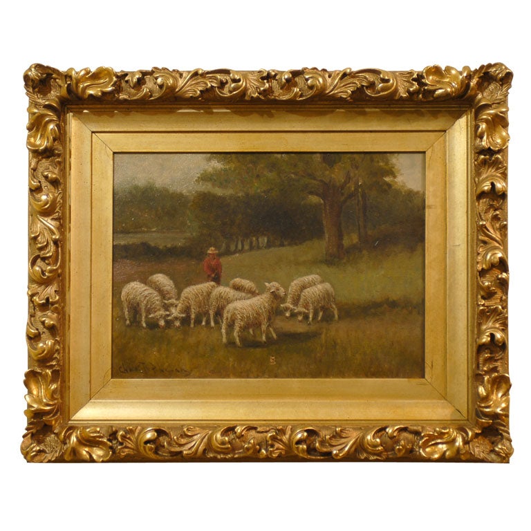 oil painting of Shepherd and sheep