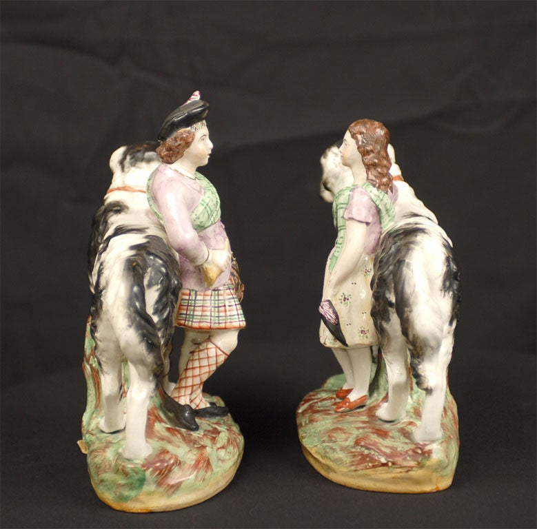 19th Century Pair Staffordshire Royal Children and Newfoundland dogs