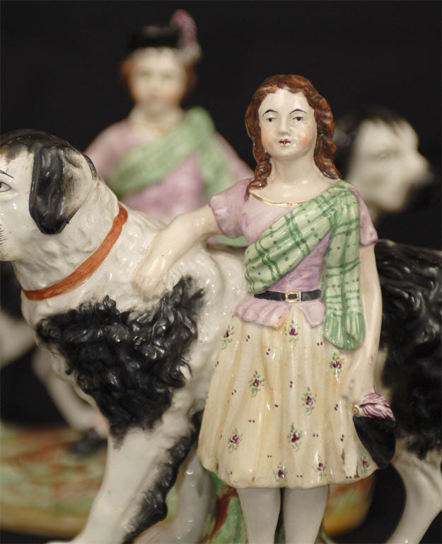 Pair Staffordshire Royal Children and Newfoundland dogs 1