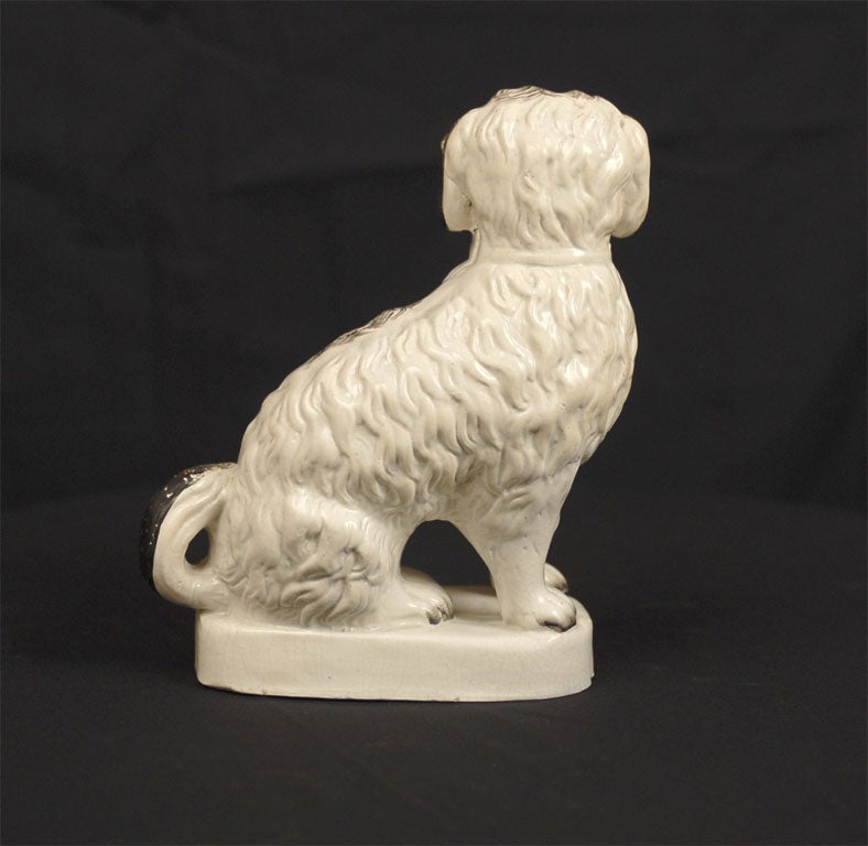 English Staffordshire Pipe Smoking Dog on Base, black and white