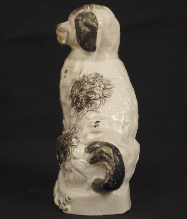 Staffordshire Pipe Smoking Dog on Base, black and white In Excellent Condition In Atlanta, GA