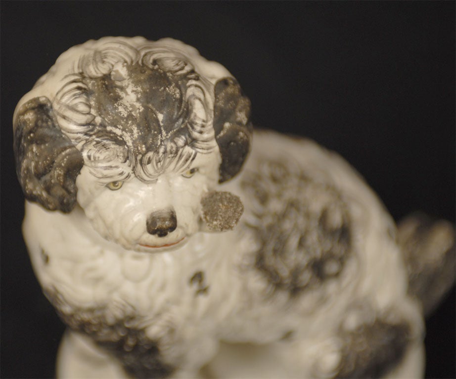 Staffordshire Pipe Smoking Dog on Base, black and white 1