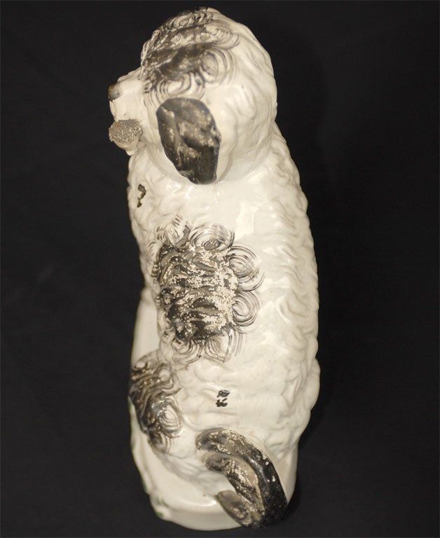 Staffordshire Pipe Smoking Dog on Base, black and white 2