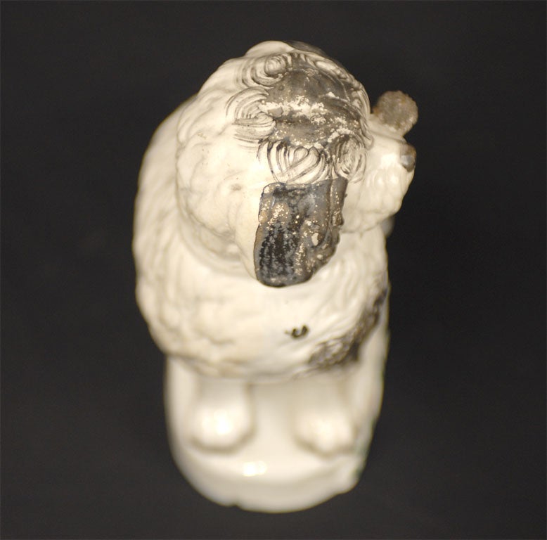 Staffordshire Pipe Smoking Dog on Base, black and white 3