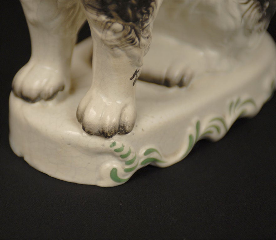 Staffordshire Pipe Smoking Dog on Base, black and white 4