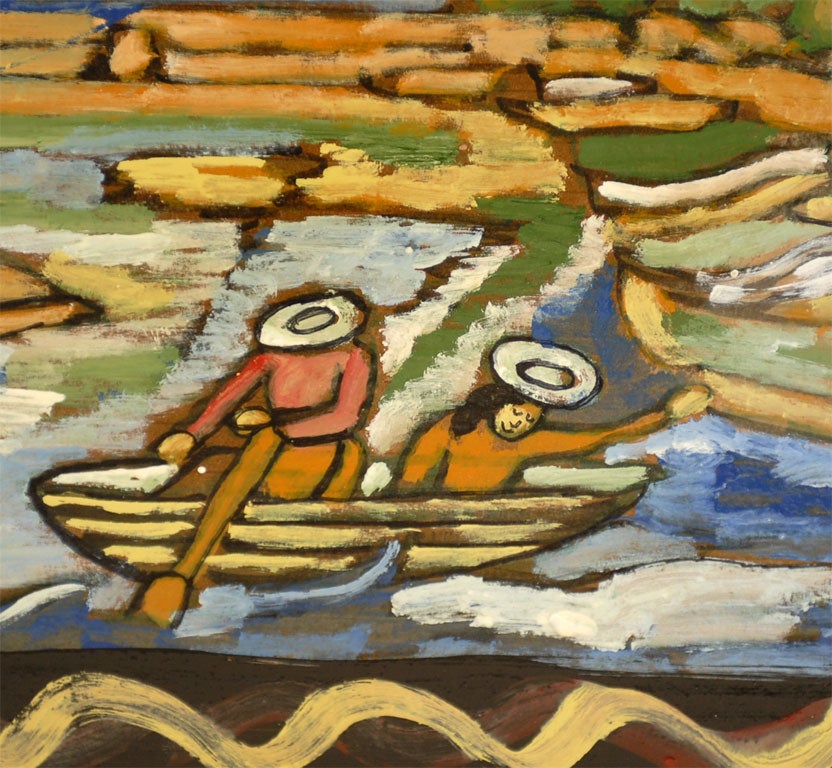 Folk Art Island Painting;  Savannah African-American Rudy Bostic In Excellent Condition For Sale In Los Angeles, CA