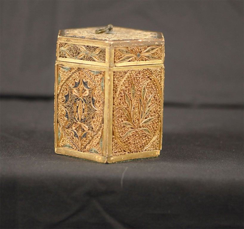 English Hexagonal Rolled Paper Tea Caddy c. 1780