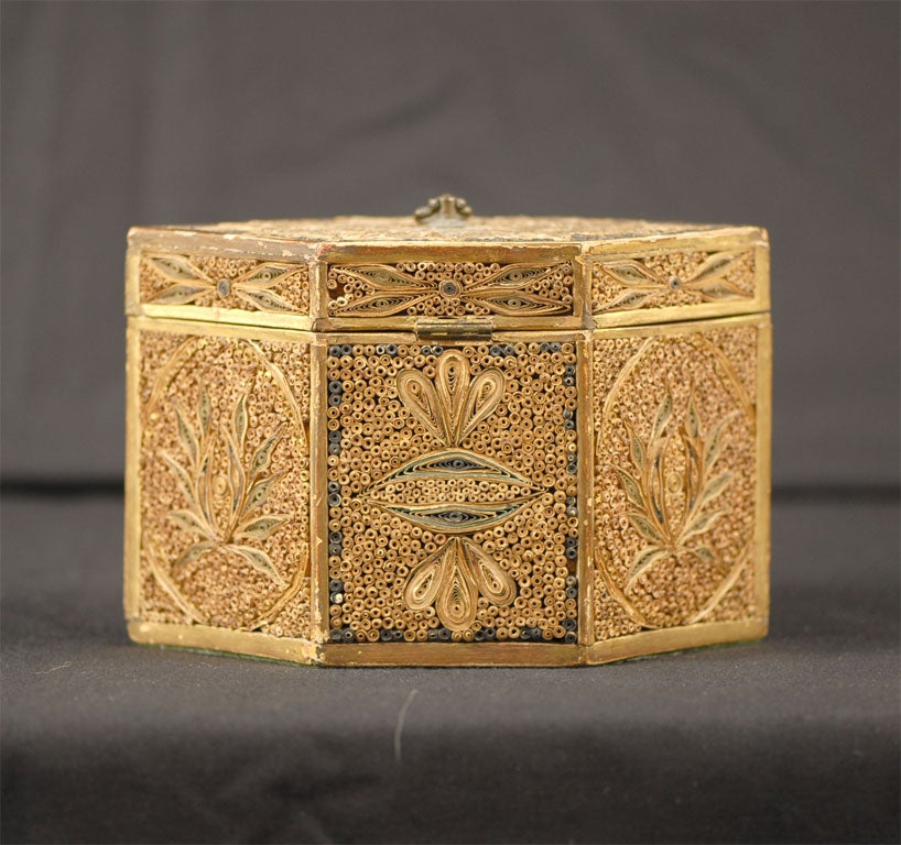 18th Century and Earlier Hexagonal Rolled Paper Tea Caddy c. 1780