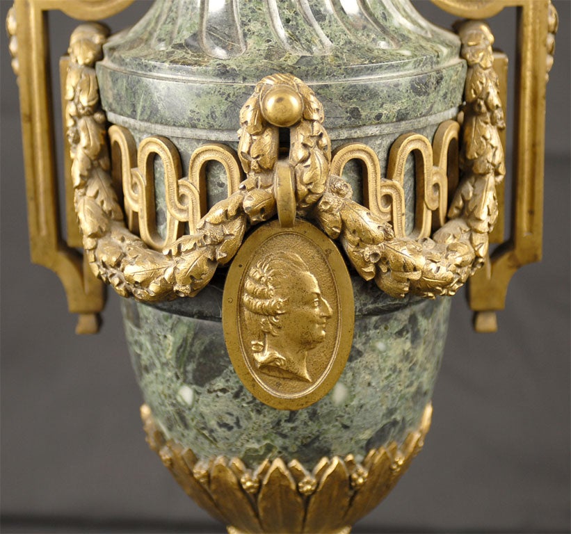 19th Century French Gilt-Bronze mounted Green Marble Cassolette, c. 1850