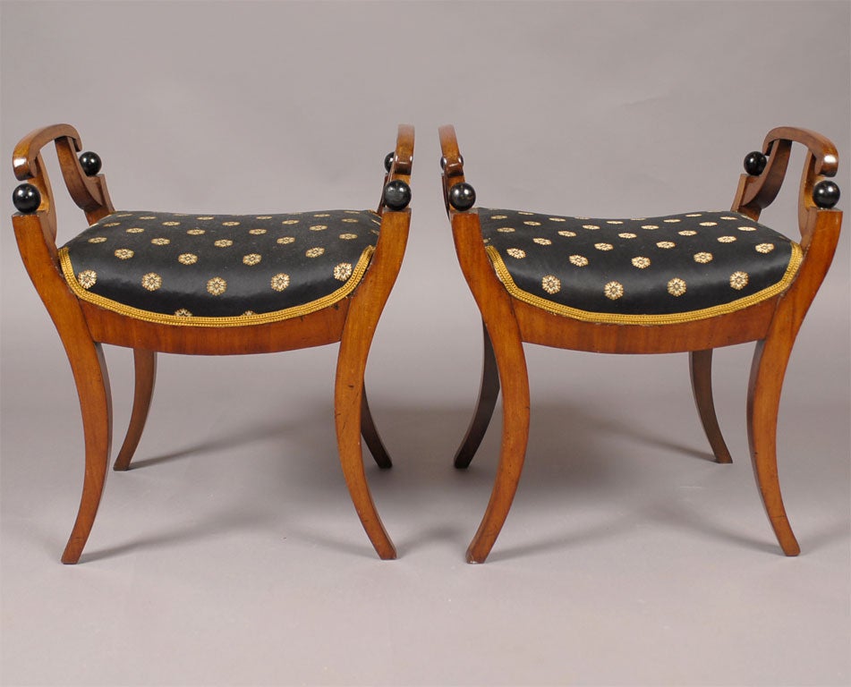 Austrian Pair of Biedermeier Stools in Mahogany, c. 1820
