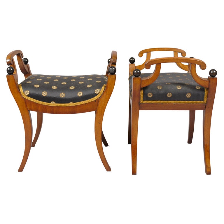 Pair of Biedermeier Stools in Mahogany, c. 1820
