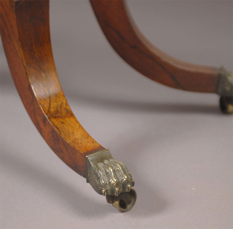 English Regency Game table in Inlaid Rosewood and Lyre Pedestal, c. 1820
