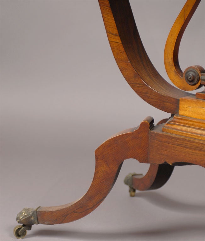 19th Century Regency Game table in Inlaid Rosewood and Lyre Pedestal, c. 1820