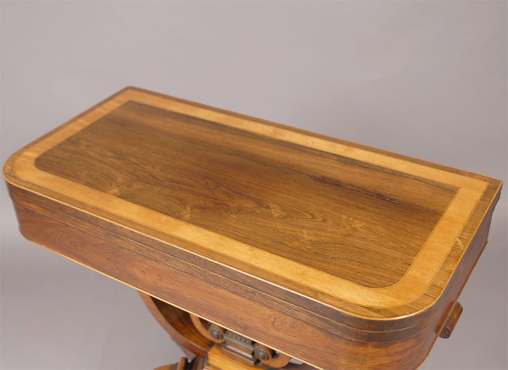 Regency Game table in Inlaid Rosewood and Lyre Pedestal, c. 1820 2