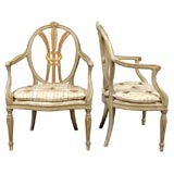 Pair George III Style Gilt and Painted Arm Chairs, c. 1890