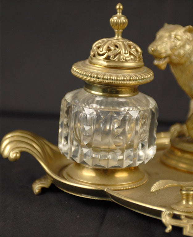 French Napoleon III Period Gilt-Bronze and Crystal Inkwell Set, circa 1870 For Sale