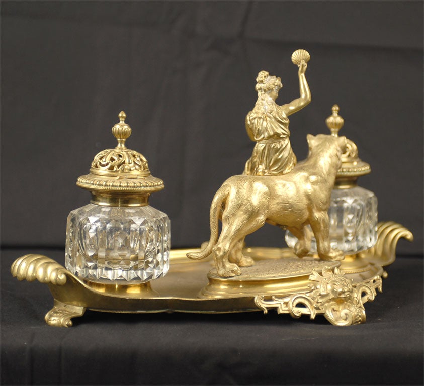 Ensemble d'encriers d'époque Napoléon III en bronze doré et cristal, vers 1870 en vente 1
