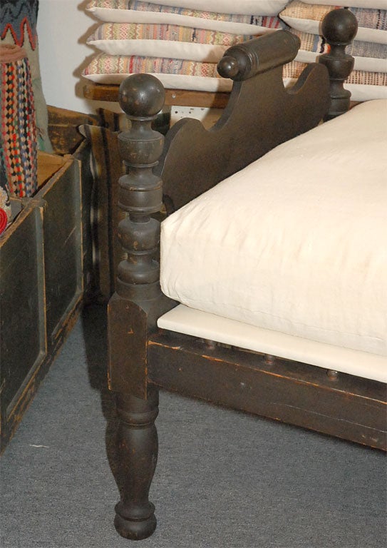 19th Century 19THC ORIGINAL BROWN PAINTED TWIN BED WITH CUSTOM MADE MATTRESS