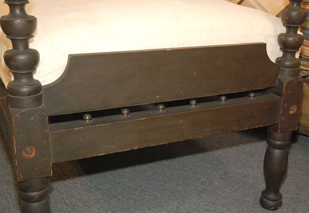 19THC ORIGINAL BROWN PAINTED TWIN BED WITH CUSTOM MADE MATTRESS 3