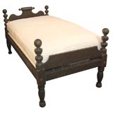 19THC ORIGINAL BROWN PAINTED TWIN BED WITH CUSTOM MADE MATTRESS