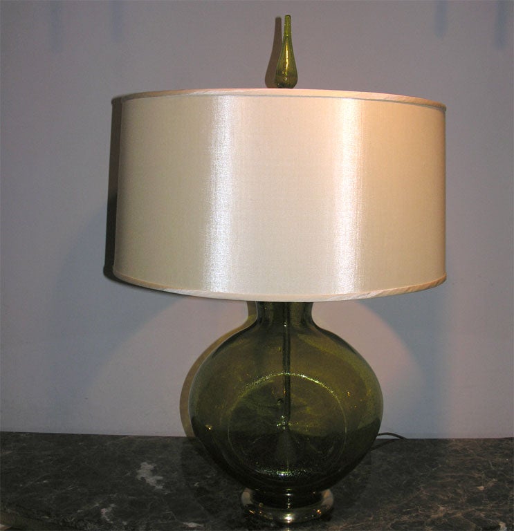 A pair of modernist sculptural table lamps by Blenko.
Shades not included