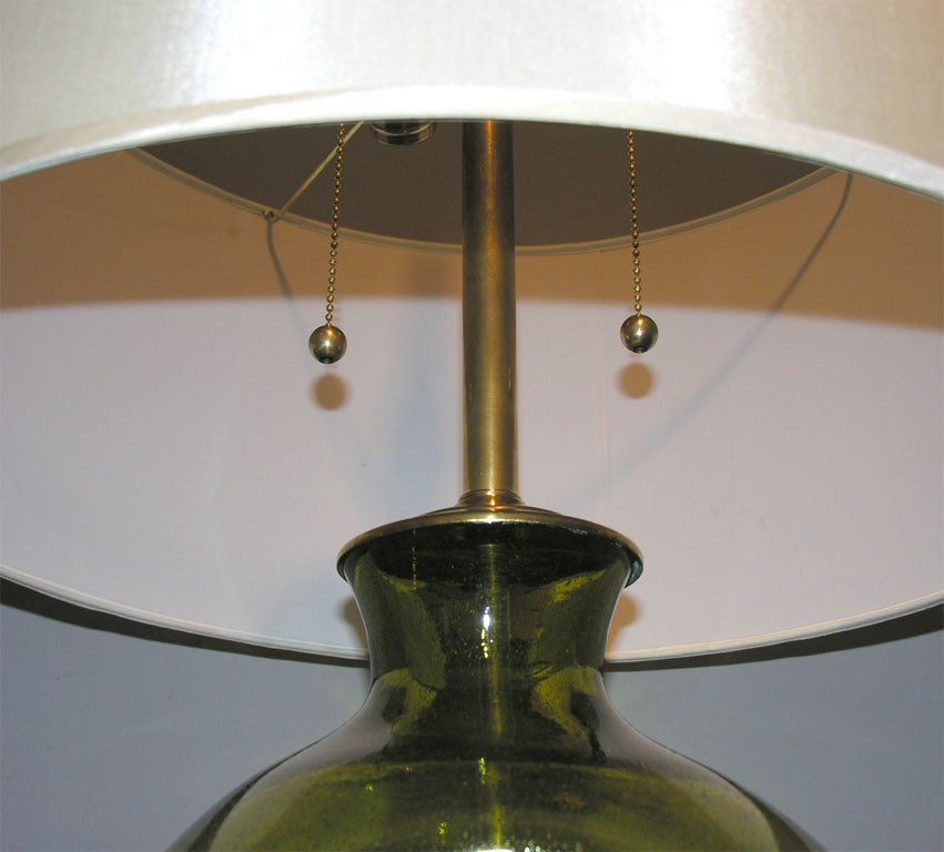 Brass Pair of Modernist Art Glass Table Lamps by Blenko