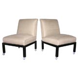 Pair of Slipper Chairs in Linen on Casters