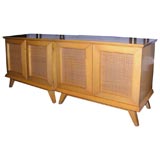 Pair of Caned-Front Blonde Maple Cabinets