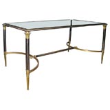 Antique 19th Century French Brass Coffee Table with Glass Top