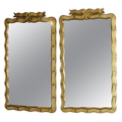 Pair or Single Painted Ribbon Mirrors with Gilded Edges