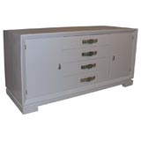 White Laquered Sideboard with Satin Brass Hardware by James Mont