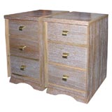 Mont Style Pair of Limed Oak Night Stands with Satin Brass Pulls