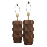 Pair of Mid Century Modern Interlocking Wood Lamps