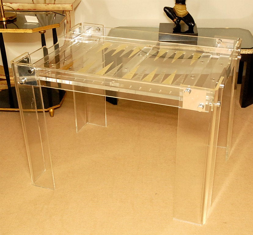Lucite Backgammon Table with Chrome Details