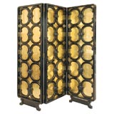 Black Lacquer and Gold Eglomise Folding Screen Signed Jansen